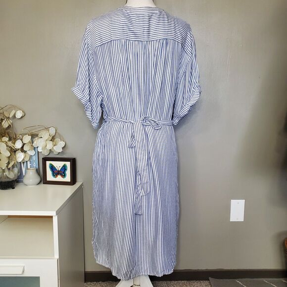 Gap Roll Cuff Shirt Dress Size XL White Blue Striped Tie Waist Button Up New - Picture 6 of 12
